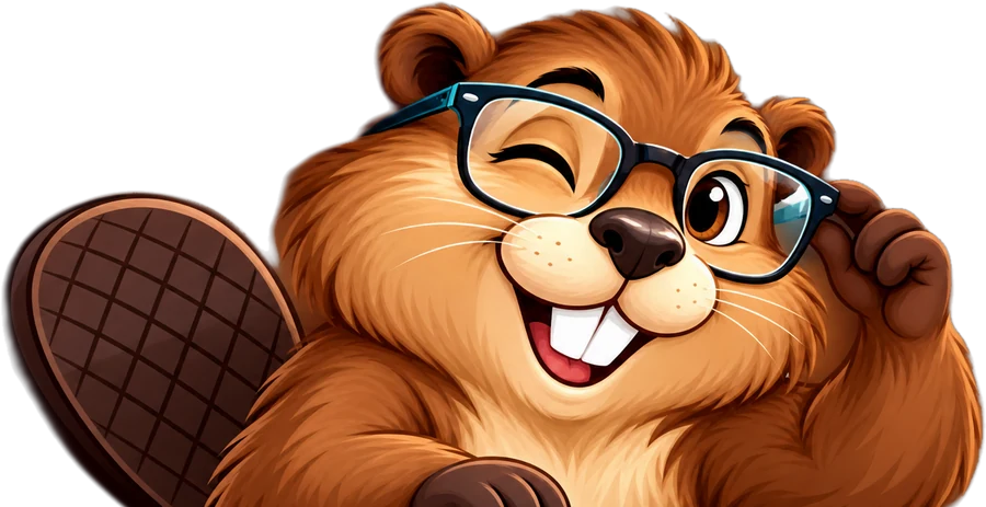 Beaver Creek Optical mascot, a smiling beaver adjusting his glasses
